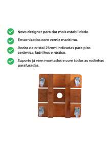 Suporte Para Vaso De Plantas Quadrado Madeira Com Rodinhas Acrilico 20cm - Laranja - Visão 3