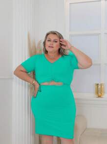 Plus Size Dresses - 青碧色 - 查看 1