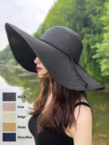 1pc Women Fashion Accessories Rope Decor Wide Brim Summer Beach Straw Hat Boho - Black - View 9