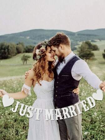 1PC JUST MARRIED Letters Fishtail Pull Flag Stage Birthday Party Wedding Wedding Room Decorated With Vintage Creative Latte Flowers Valentine's Day Valentines