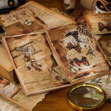 30入組復古手帳材料套裝,包括特殊設計紙張、背景紙、貼紙套裝,網美風格 - 棕色 - 查看 3