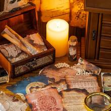 30入組復古手帳材料套裝,包括特殊設計紙張、背景紙、貼紙套裝,網美風格 - 棕色 - 查看 2