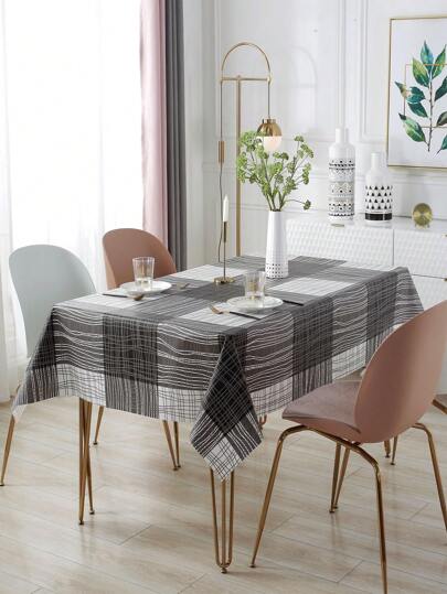 1 Pieza De Mantel Impreso En Blanco Y Negro De Pvc + Tela No Tejida Para La Cocina, Sala De Estar O Fiestas