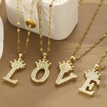 1 corona de moda y  colgante de 26 letras iniciales para mujer, joyería con letras heladas bonitas, regalo de cumpleaños - A - Ver 5
