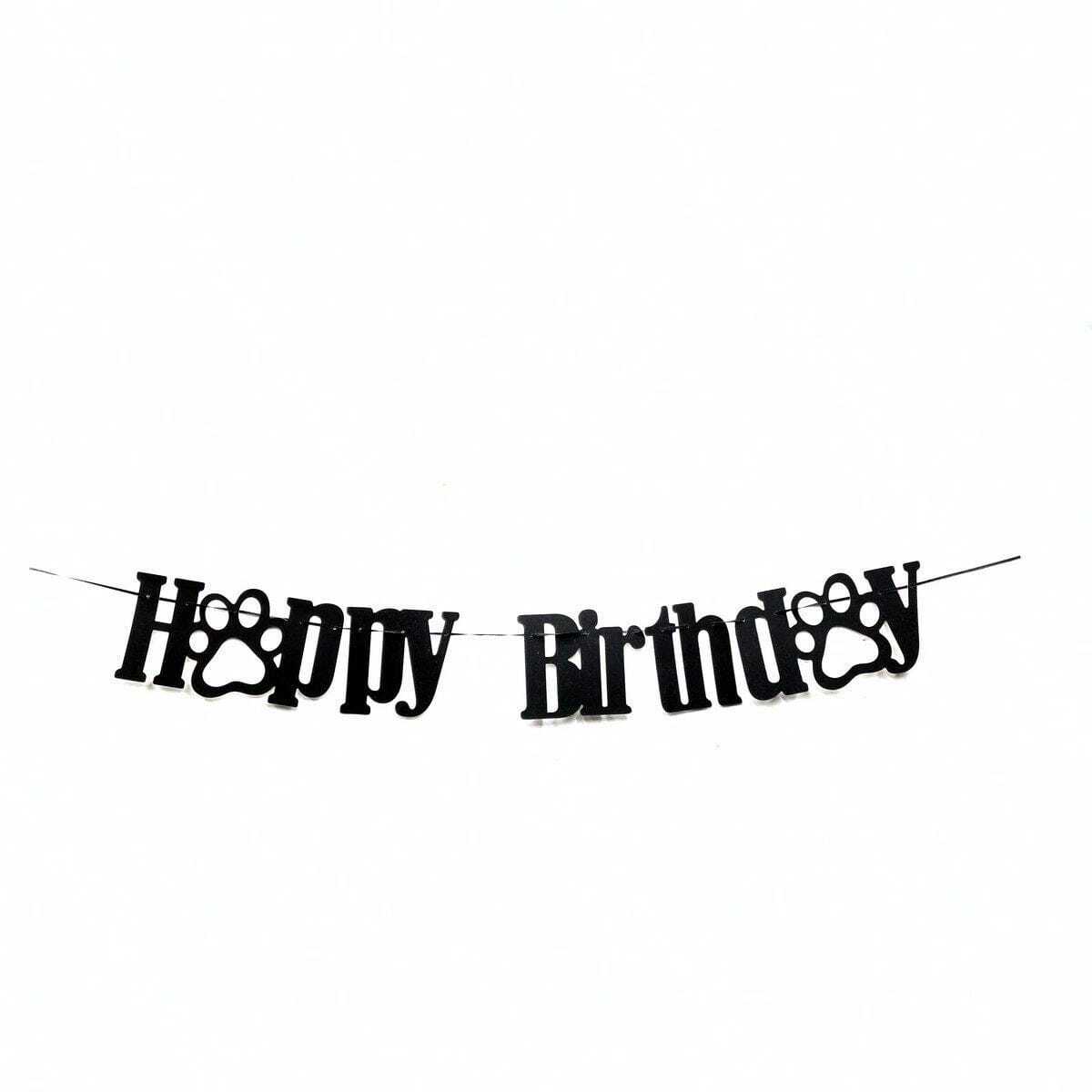 Black Glitter Happy Birthday Dog Paw Banner, Pet Theme Decoration Party