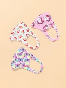 3pcs Kids Girls Unicorn, Butterfly & Flower Pattern Face Mask, With Slight Variations