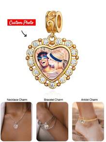 1件个性化照片手链，送给母亲、女儿、女友、妻子、闺蜜的礼物，心形和圆形吊坠珠子，情人节礼物 - 玫瑰金 - 查看 9