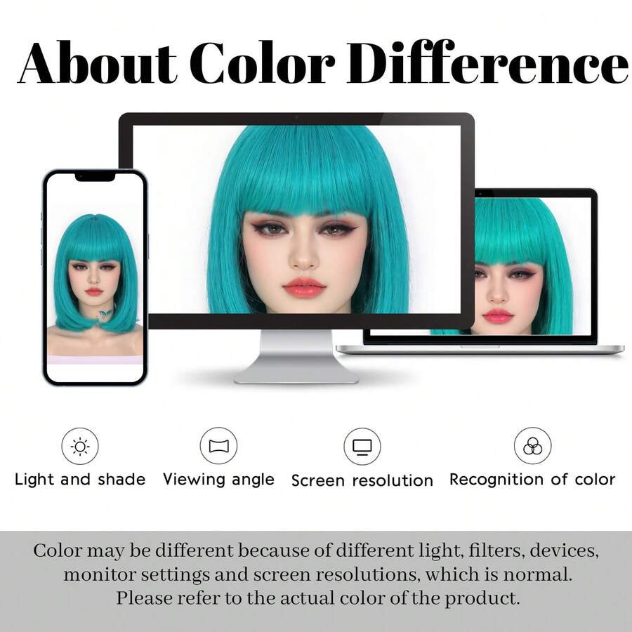 藍綠色直發玲瓏鬈髮假髮,帶劉海合成全髮假髮,適合女性cosplay假髮（藍綠色）