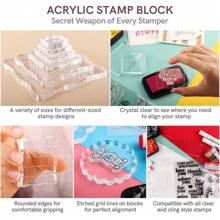 CYFUN DESIGN 3/5/6/7/9 Pcs/Set Clear Acrylic Stamp Block Kit With Grid Lines For DIY Scrapbooking Clear Photo Album Decorative - Clear - View 7