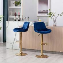 24-32 Inch Velvet Bar Stools, Counter Height Adjustable Swivel Barstools High Bar Chairs With Back & Golden Metal Base, Simple Bar Stool With Footrest For Home Kitchen Island, Pub(Ivory, Set Of 8) - 海軍 - 查看 11