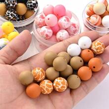 50顆15mm牛奶花印花矽膠珠,圓形散珠,適用於珠寶製作、diy項鍊手鍊鑰匙掛手機鍊、手工藝品供應材料 - 彩色 - 查看 4