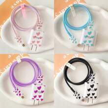 5 Peças Capa Protetora De Carregador 20w Com Design De Coração E Letra Pintados Coloridos - Multicolorido - Visão 8