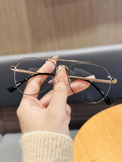 1pc Titanium Double Beam Frog Shaped Classic Rim For Myopia Glasses, Fashion Non-Prescription Glasses Clear Glasses Accessories