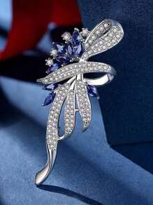 1件奢華時尚女性水晶鑽石胸針,適合搭配西裝和外套 - 銀色 - 查看 1