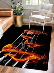 1入組火焰音樂符號和叉形黑色地毯,客廳時尚裝飾地毯 - 彩色 - 查看 5