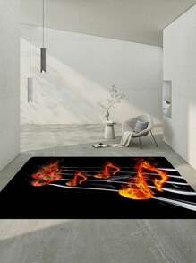 1入組火焰音樂符號和叉形黑色地毯,客廳時尚裝飾地毯 - 彩色 - 查看 6