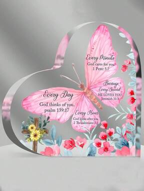 1pc Acrylic Gift, Biblical And Motivational Verse Decoration In Heart Shape For Woman. Perfect Birthday Gift For Faithful Women, Room Decor,Christmas,Christmas Decoration,Christmas,Decorations For Home,Christmas,Decor Home,Home Decor,Bedroom Decor,Birthday Gifts,Room Decor For Women,Pink Room Decor