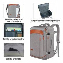Viaje Para Adulto 1215, 50L Grande Espacio, Aprobado Por Avión 10kg, Mochila Carry On De Mano Transporte - Gris - Ver 2