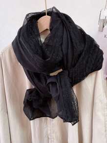 1pc Women Plain Color Lace Scarf, For Daily Wear - Black - View 6