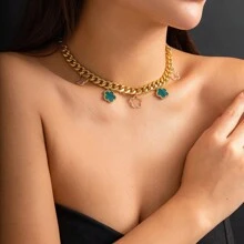 1 Miếng Tiếng Pháp Thanh lịch & Đúng mốt Năm Lá cây Cỏ ba lá Thiết kế Phong cách tối giản Dây chuyền , Lady Chuỗi Vòng cổ mặt dây chuyền Với vui tươi Màu ngọc lam & Mô hình hoa - dây chuyền cỏ ba lá - Xem 9
