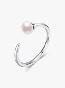 MODIAN 925 Sterling Silver Elegant Natural Pearl Adjustable Size 6-9 Finger Ring Classic Simple Fine Jewelry For Women Gifts