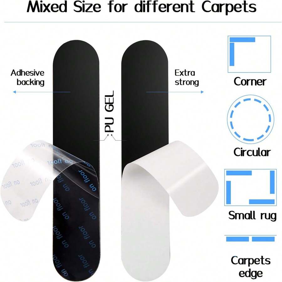 [32 Paquete] Agarres Almohadilla Antideslizante De Doble Cara Para Alfombras, Almohadillas Antideslizantes De Doble Cara Para Alfombras, Etiquetas Adhesivas Para Alfombras, Almohadillas Antideslizantes Para Esquinas De Alfombras Y Laterales Para Pisos De Madera Y Baldosas, Lavables - Negro - Ver 1