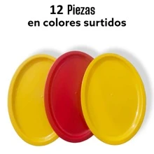 12 Platos Plastico Tampiqueños Ovalados Reutiizables 29cm Fiesta Hogar Eventos Colores Surtidos Paquete 12 Piezas - Multicolor - Ver 7