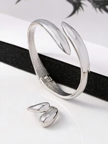 1 Brazalete + 1 Anillo Juego De Joyas De Aleación De Forma Geométrica - Blanco - Ver 5