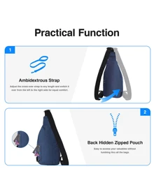 WATERFLY Crossbody Sling Bag Men Women Anti Theft Backpack For Traveling Chest Shoulder Bag - 藍色 - 查看 4