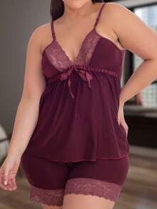 Plus Size Pajama Sets - 酒紅色 - 查看 2