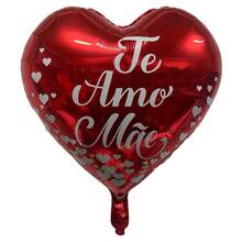 50 Balão Metalizado Coração Vermelho Mãe Te Amo 45cm 18 Polegadas Festa Decoração - Vermelho - Visão 3