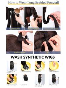 1 Pieza De Extensiones De Cola De Caballo Trenzado Largo En Color Burdeos Con Lazo Para Cabello, Extensiónes De Cola De Caballo De Pelo Sintético Suave Y Natural Para Uso Diario De Mujeres De 16, 26, 30 Y 34 Pulgadas.