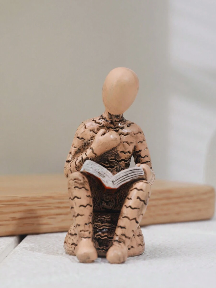 1 Pieza Figura Abstracta De Una Persona Sentada Leyendo En Resina Con Base, Adorno Para Decoración Del Hogar - Marrón - Ver 1