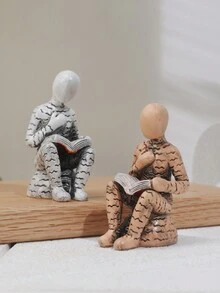 1 Pieza Figura Abstracta De Una Persona Sentada Leyendo En Resina Con Base, Adorno Para Decoración Del Hogar - Marrón - Ver 6