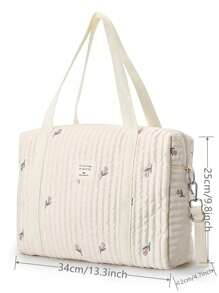 1 pieza Bolso de pañales de gran capacidad con estampado de flor roja estilo INS, bolso de hombro cruzado de moda con bordado para mamá