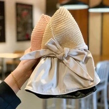 Women Bow Decor Sun Protection Casual Bucket Hat For Summer - Beige - View 9