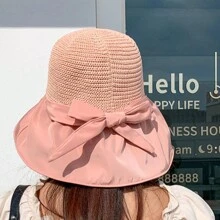 Women Bow Decor Sun Protection Casual Bucket Hat For Summer - Beige - View 7