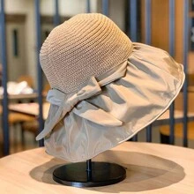 Women Bow Decor Sun Protection Casual Bucket Hat For Summer - Beige - View 2
