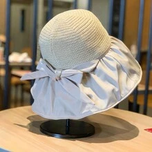 Women Bow Decor Sun Protection Casual Bucket Hat For Summer - Beige - View 5