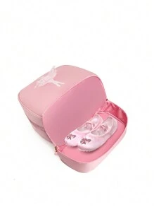 1pc Solid Color Zipper Closure Oxford Cloth Embroidered Dancer Motif Cute Backpack With Separate Shoe Compartment, Suitable For Daily Use