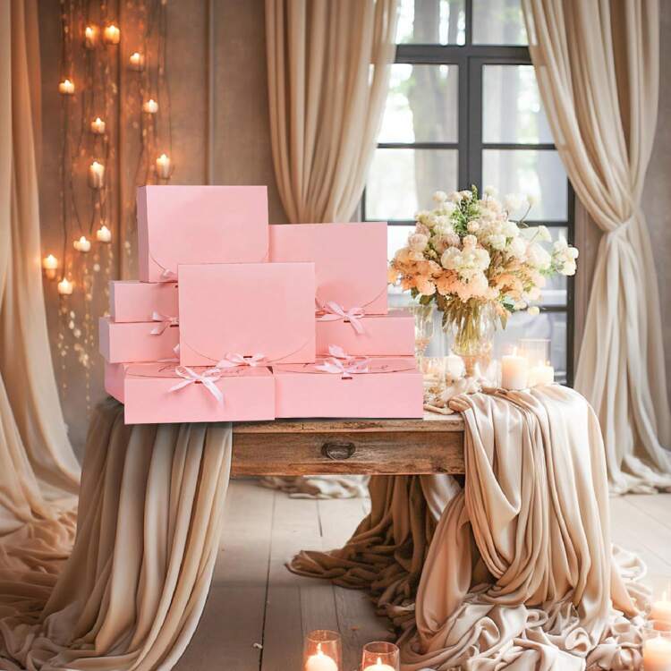 10pcs/5pcs/2pcs - White/Black/Pink/Brown Gift Box With Lid, Gift Box With Ribbon For Bridesmaid Proposal Box, Gift Box For Wedding, Birthday Gift, Shower Party And Other Parties, Valentine's Day Gifts, Valentine Day,Packaging, Birthday, DIY Making, Beauty Storage BOX - Pink - View 7