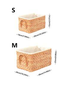 1pc Handmade Corn Husk Weaved Rectangular Storage Basket, Suitable For Organizing Toys, Snacks And Cosmetics In Japanese Style