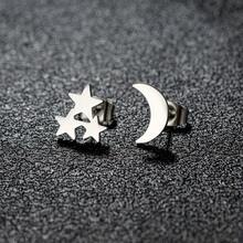 1對不鏽鋼星月耳釘,韓國簡約風耳環,金色月亮太陽耳環小飾品 - 銀色 - 查看 10