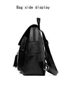 極簡風格PU皮革女士背包，復古純色女士背包，時尚休閒女士背包，多功能大容量肩袋，適用於學校，可放置手提電腦，大容量，適用於青少年女孩、大學生、中學生、戶外旅行、學校、辦公室等場合。 - 黑色 - 查看 7