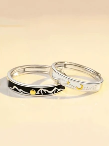 1 par de anillos ajustables para promesa de parejas - Plateado - Ver 8