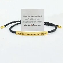 1 Pieza Pulsera De Tubo Curvado De Acero De Titanio Grabado De Moda, Pulsera Ajustable De Cadena De Letras Afortunadas Tejido A Mano Unisex Joya Regalo - Dorado - Ver 15