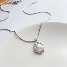 1 szt. Modny, minimalistyczny design Stal nierdzewna Wisiorek z muszlą i sztuczną perłą z nieblaknącym łańcuszkiem wężowym Naszyjnik z obojczykiem, Na Damskie codzienne noszenie