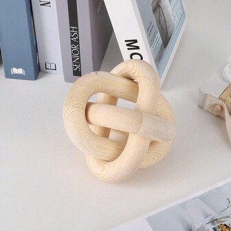 1入組帶有三個環的木製花環,直徑4英寸,白色手工雕刻,繩結裝飾,咖啡桌裝飾,鄉村風格的牆面裝飾,適合母親的禮物