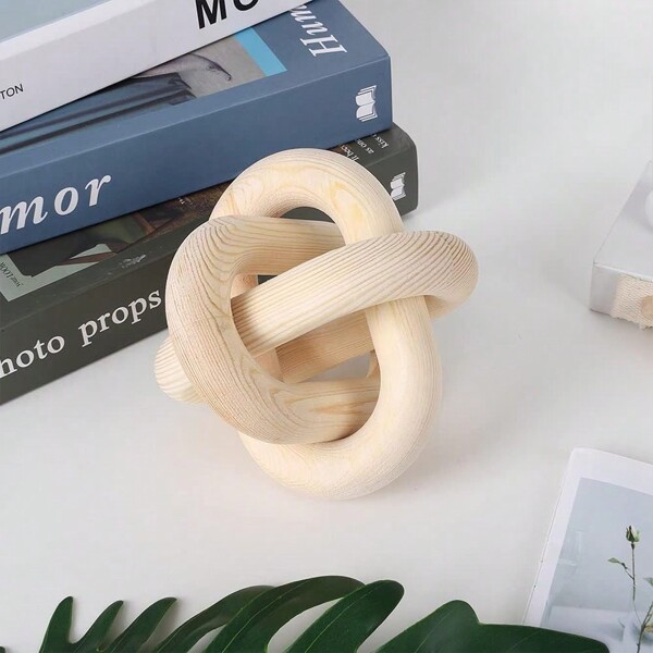 1pc Wood Circle Garland With Three Rings, 4-Inch Diameter, White Hand Carved, Knotted Rope Decoration, Coffee Table Decor, Country Rustic Wall Decor, Mom's Gift Birthday Gifts Graduation