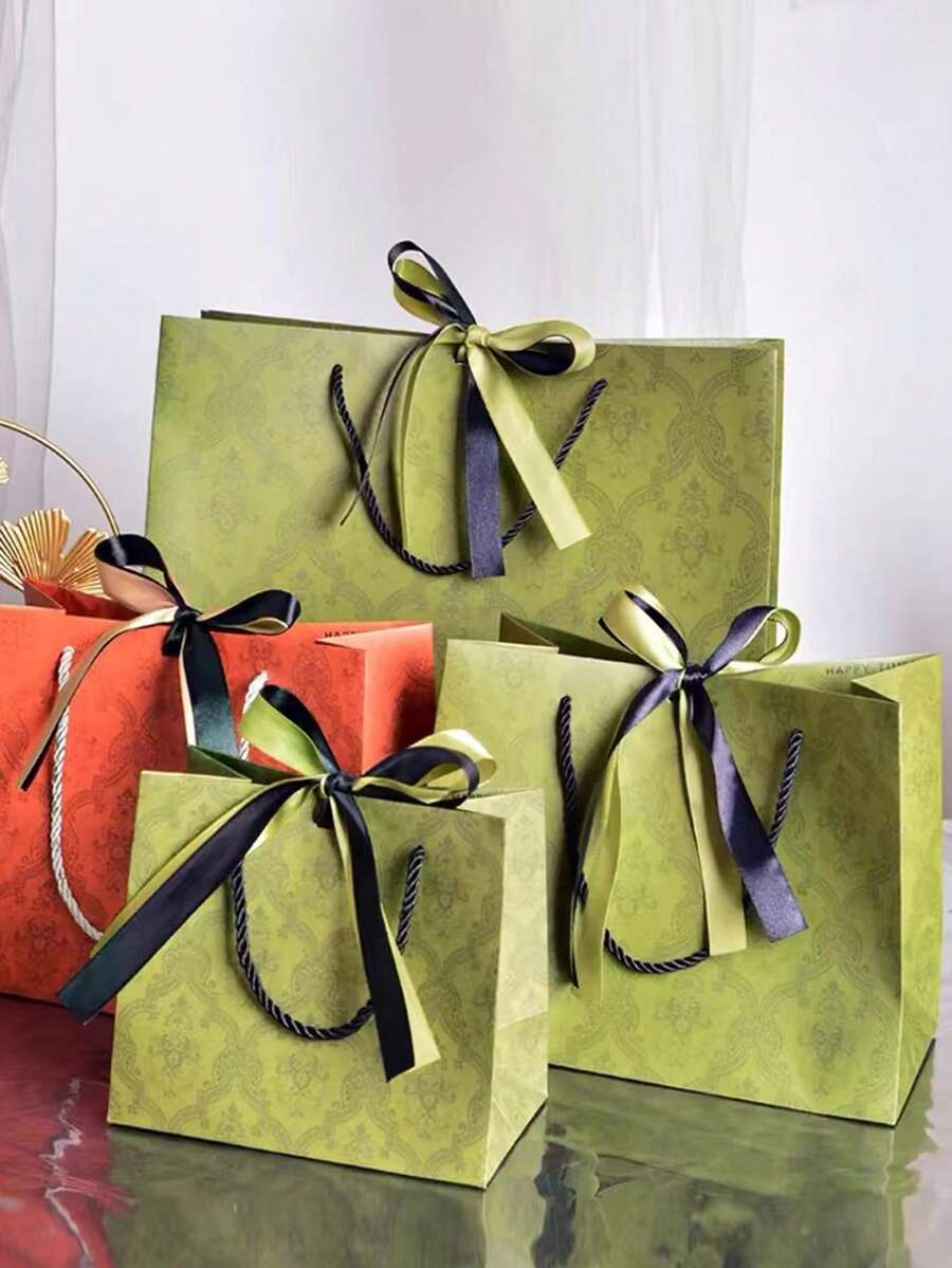 1入組/3入組/5入組帶絲帶印花婚禮禮物袋,衣服包裝袋,糖果收納袋 - 大號 - 查看 1